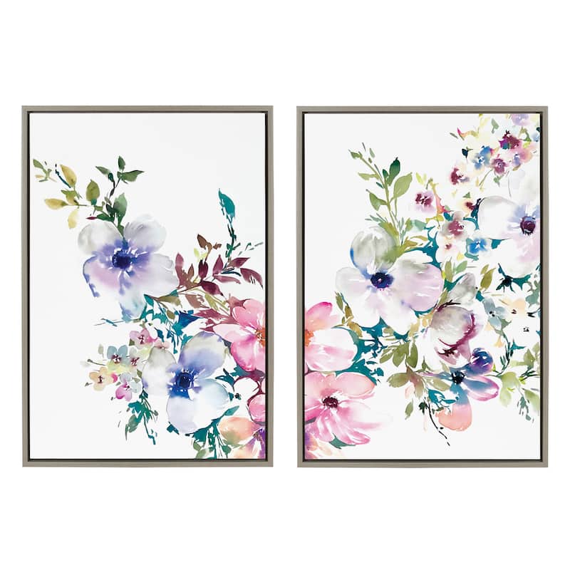 Kate and Laurel Sylvie Ink Wash Floral Framed Canvas by Emma Daisy