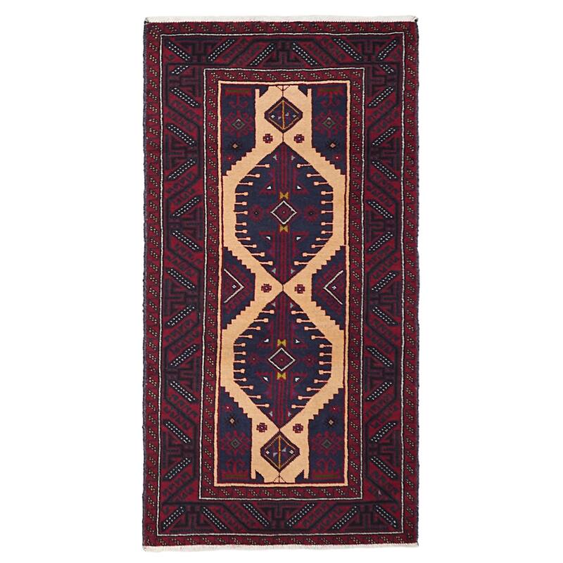 ECARPETGALLERY Hand-knotted Teimani Beige, Red Wool Rug - 3'2 x 6'1
