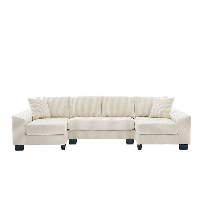 114" U Shape Corduroy Sofa Oversize Sectional Couch Upholstered Sofa Bed