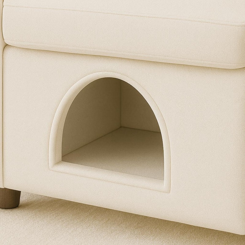 Velvet Bunny-Ear Pet-Friendly Armchair with Built-in Cat & Dog Hideaway, Plush Dual-Use Sofa Chair