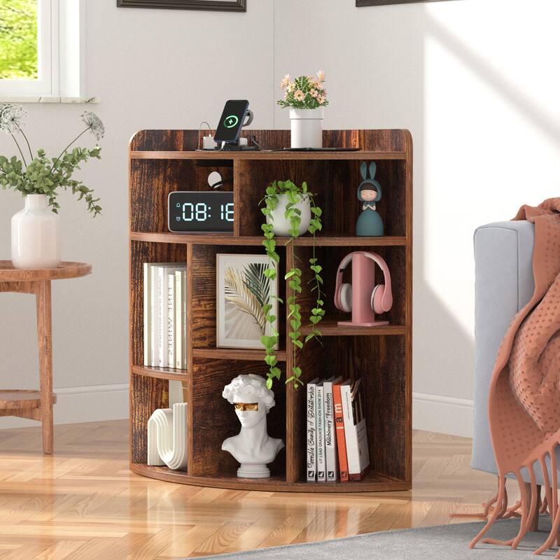 VECELO Corner Cabinet with Charging Station or No Charging Station 3-Tier Bookcase Storage Organizer Triangle Corner Bookcases