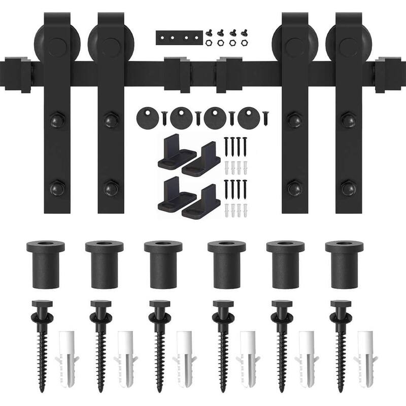 WINSOON 4-14 FT Sliding Barn Door Hardware Track Kit for Double Doors J Style Rollers
