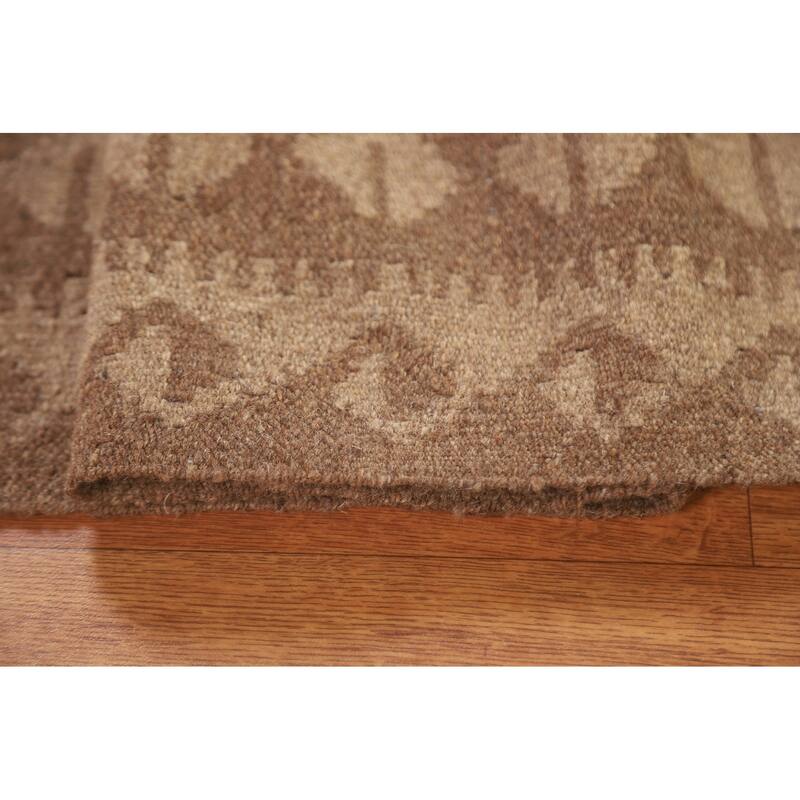 Geometric Kilim Oriental Area Rug Flat-weave Brown Wool Carpet - 5'2" x 6'8"