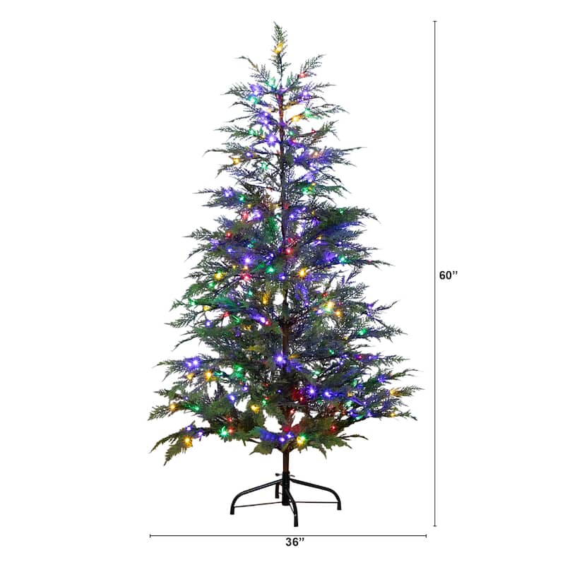 Pre-lit Medium Park City Pine Artificial Christmas Tree - 5’ - Multicolored LED Lights - 5 Foot