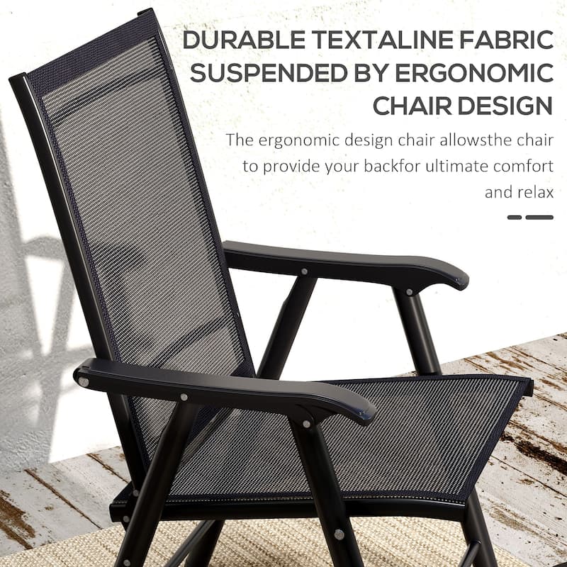 Outdoor Folding Lawn Chair Set of 4 - Portable Patio Chairs with Armrests & Mesh Fabric for Camping, Beach, Backyard