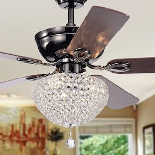 Black 52-inch 3-light Lighted Ceiling Fan w Crystal Basket Shade 5-blade 2 Color Pull Chain