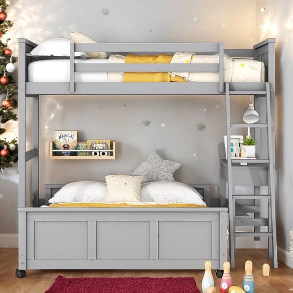 slide 2 of 12, Twin Over Full Bunk Bed With Desk,Solid Construction for Bedroom