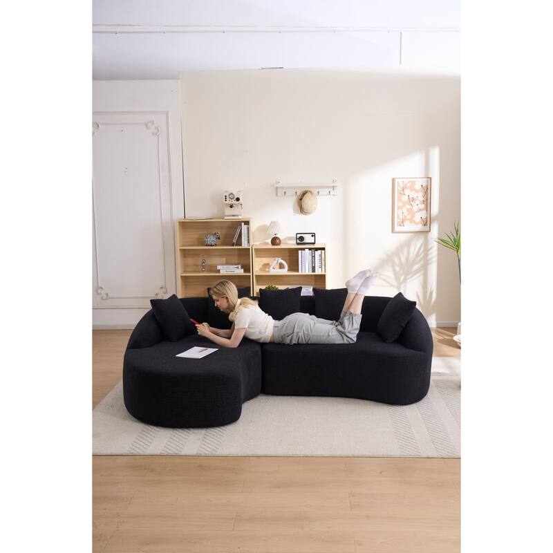 99" L-Shaped Chenille Sectional Boneless Sofa with Chaise and Pillows