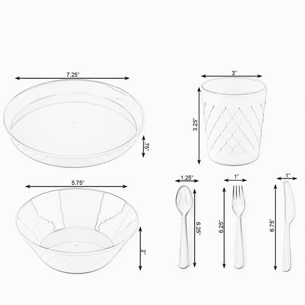 dimension image slide 0 of 2, 24-Piece Kids Plastic Dinnerware Set, Service for 4 with Plates, Bowls, Cups, Forks, Knives, Spoons, Reusable Tableware