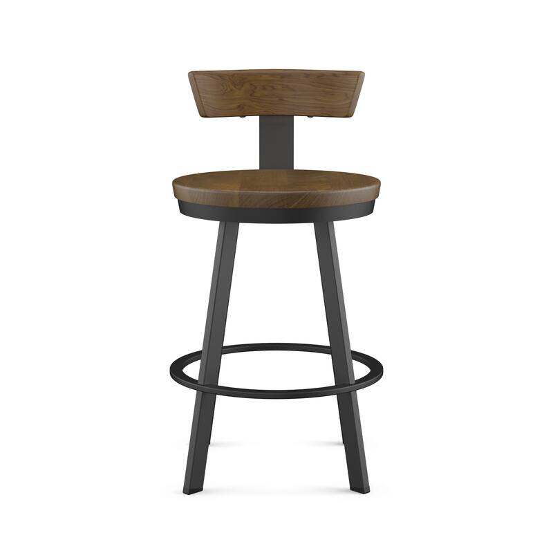 Amisco Astrid 26 in. Swivel Counter Stool with Solid Wood Seat and Backrest