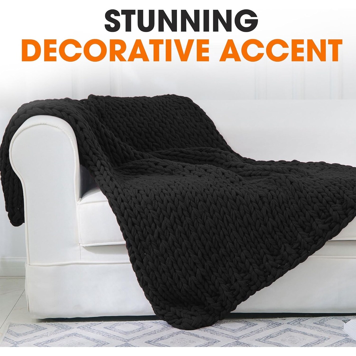 Black chunky knit throw blanket on sale