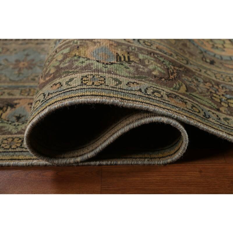 Hand Knotted Oriental 100% Wool Carpet Traditional Floral Brown Tabriz Area Rug - 11' 7'' X 8' 3''