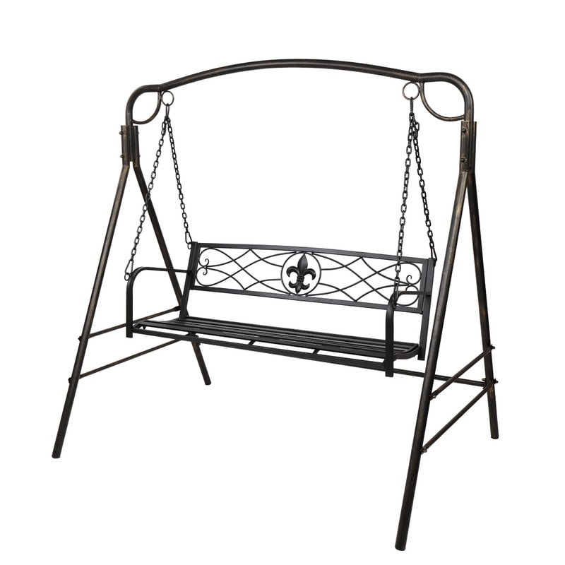 Karlhome  4 Powder Coated Steel Porch Swing with Bronze Stand