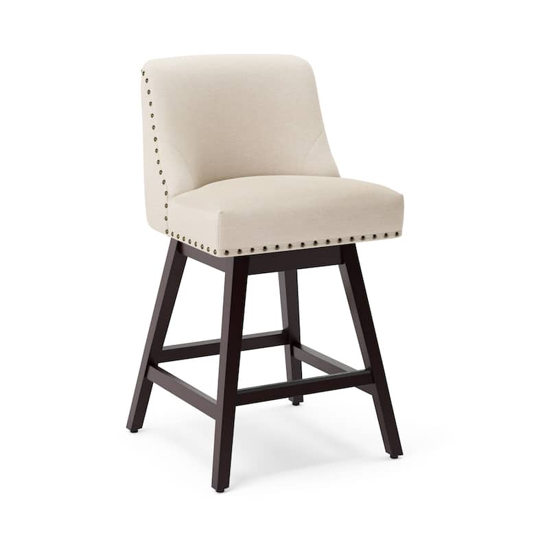 26 in. Fabric Upholstered Counter Height Swivel Bar Stool with Footrest - 19.6"D x 19.6"W x 37"H