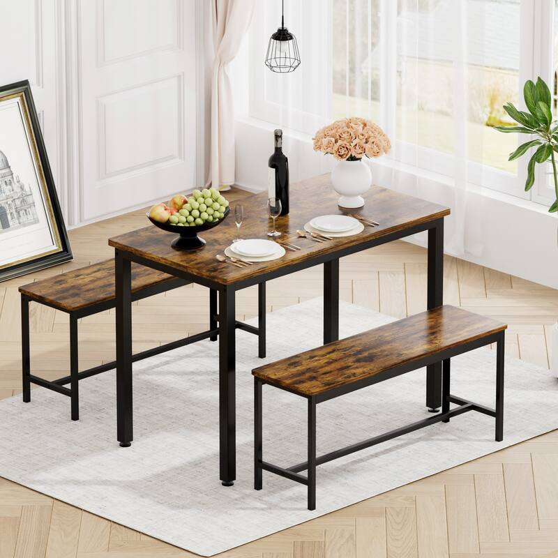 Dining Counter Table Set for Kitchen - Rustic Brown