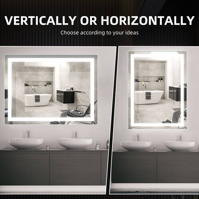 LED Bathroom Mirror with Front and Backlit Lights Anti-Fog