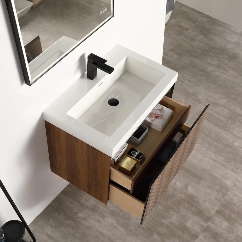 Blossom Lille Brown Walnut Floating Vanity with LED & Acrylic Sink