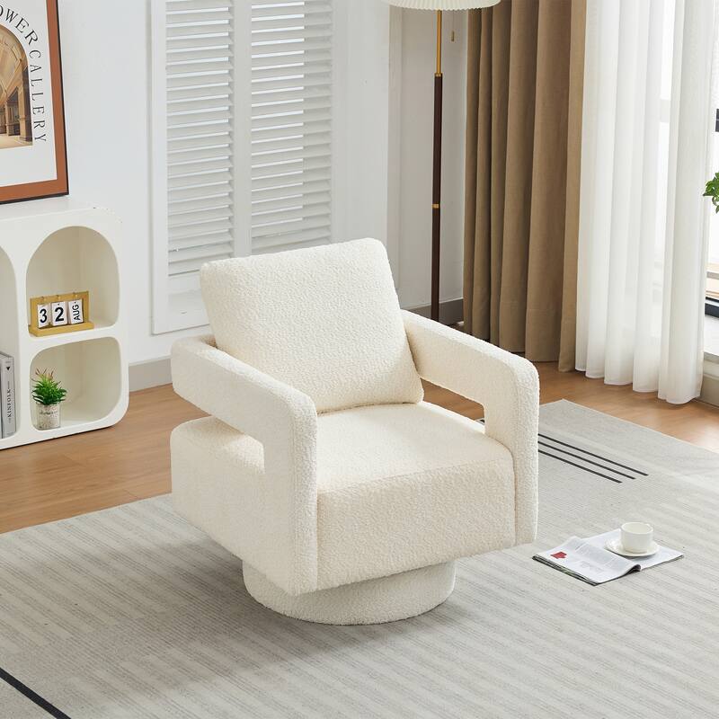 Roomfitters 29.13" Square Swivel Accent Chair, Modern Open Back Boucle Lounge Club Chair, 360° Rotation