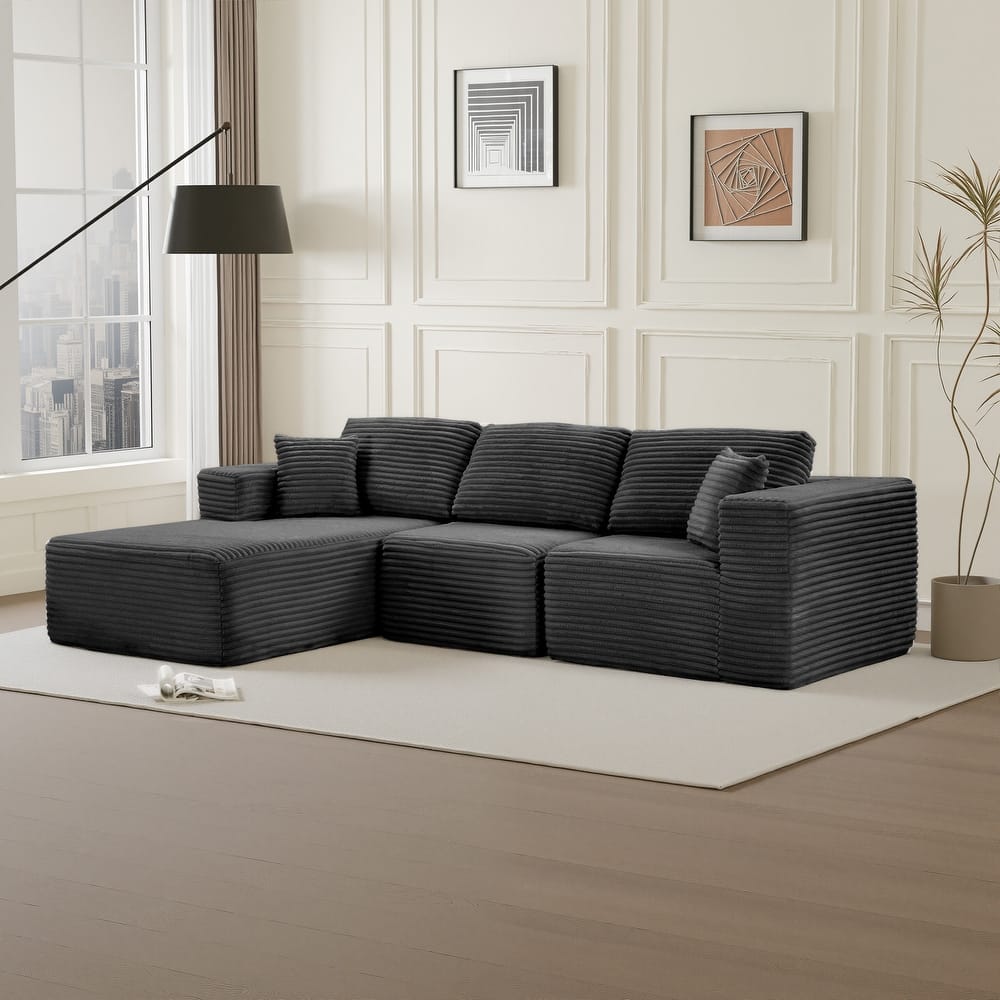 Dovelina Convertible Plush Corduroy Foam-Filled Sleeper Sofa Chaise for Living Room