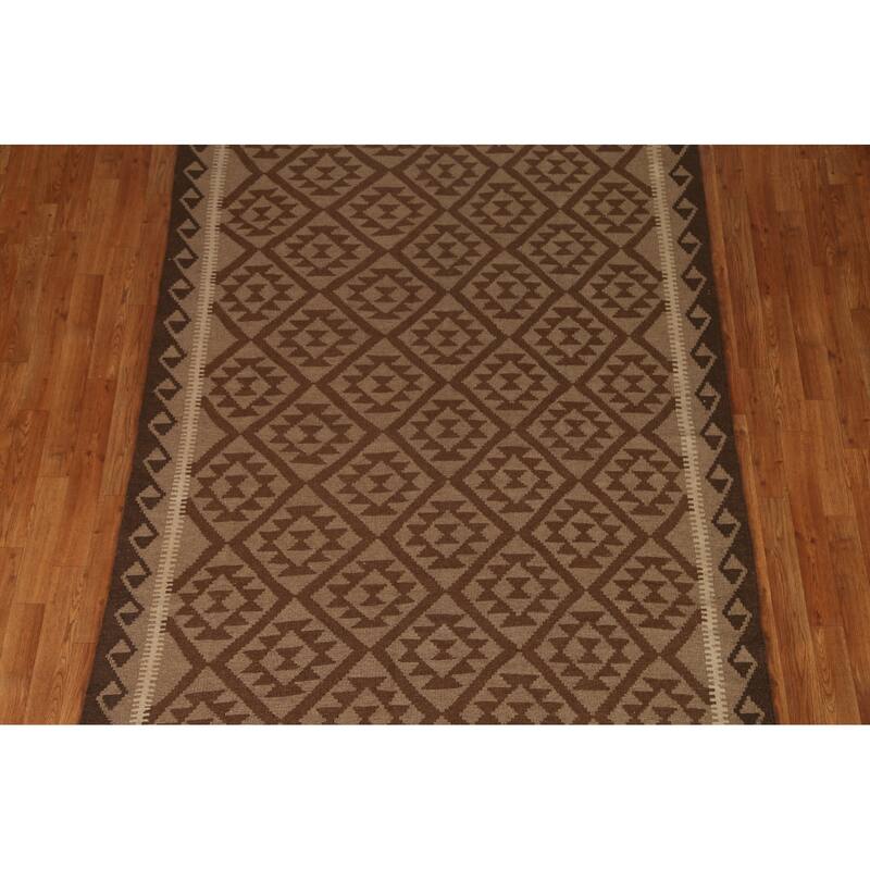 Geometric Tribal Kilim Oriental Area Rug Flat-woven Wool Carpet - 5'4" x 8'5"
