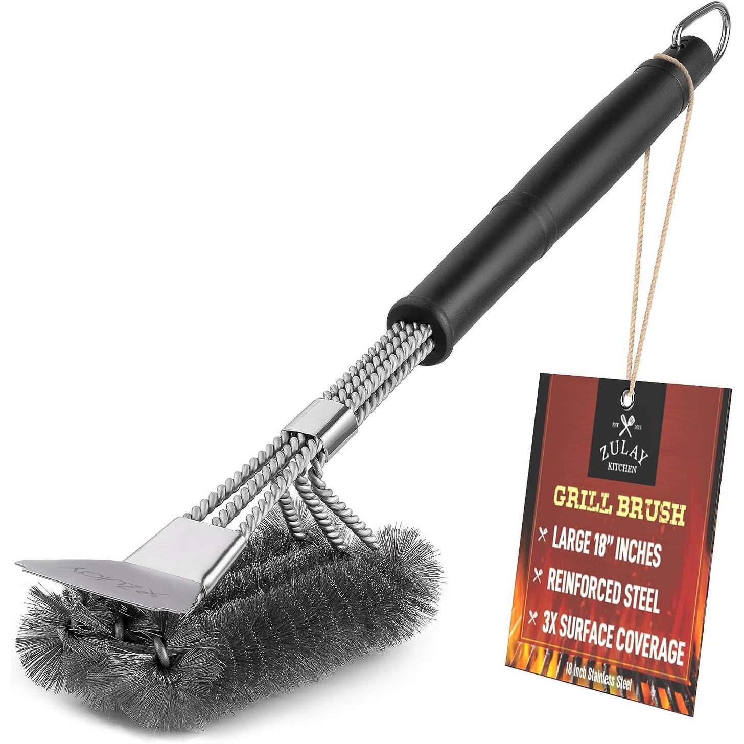 Zulay Kitchen 18 Heat Boss Grill Brush and Scraper