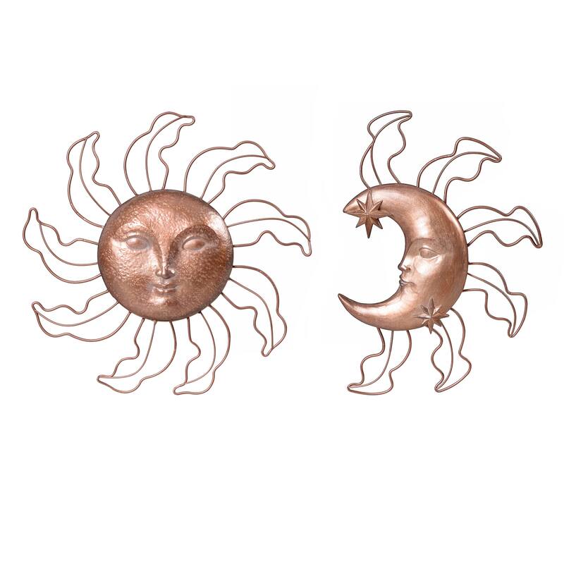 Sun and Moon Hanging Wall Decoration - 13.25" - Copper Finish - Set of 2
