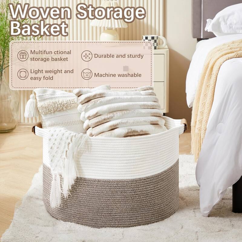 VECELO Large Round/Rectangle Blanket Storage Baskets,Toy Storage Organizing with Handle