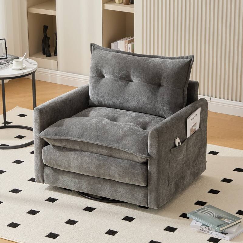 36.22" Chenille Upholstered Single Swivel Chair