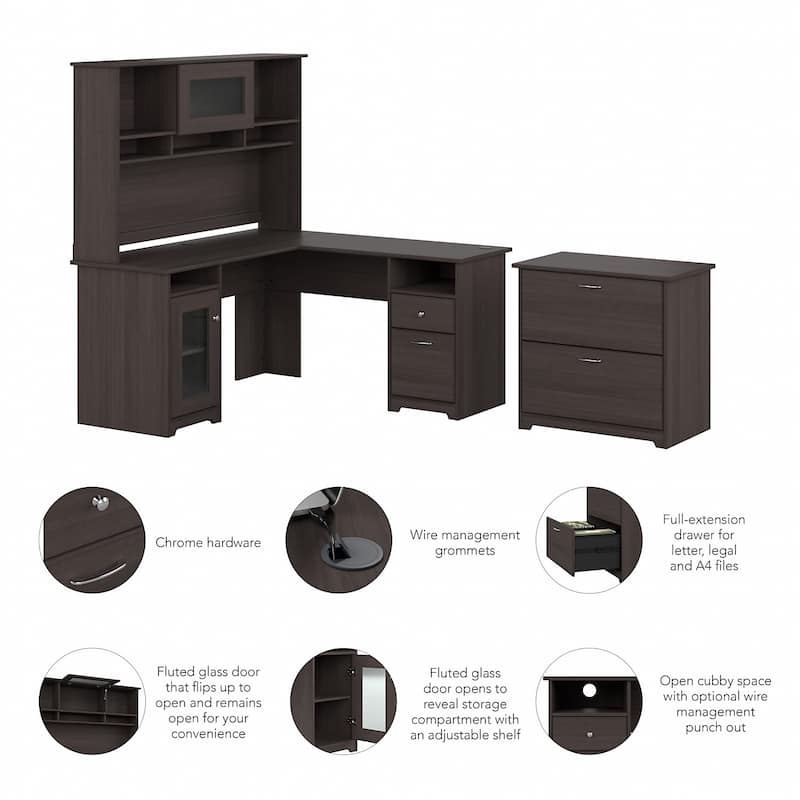 Cabot 60W L-Shaped Desk with Hutch and File Cabinet by Bush Furniture