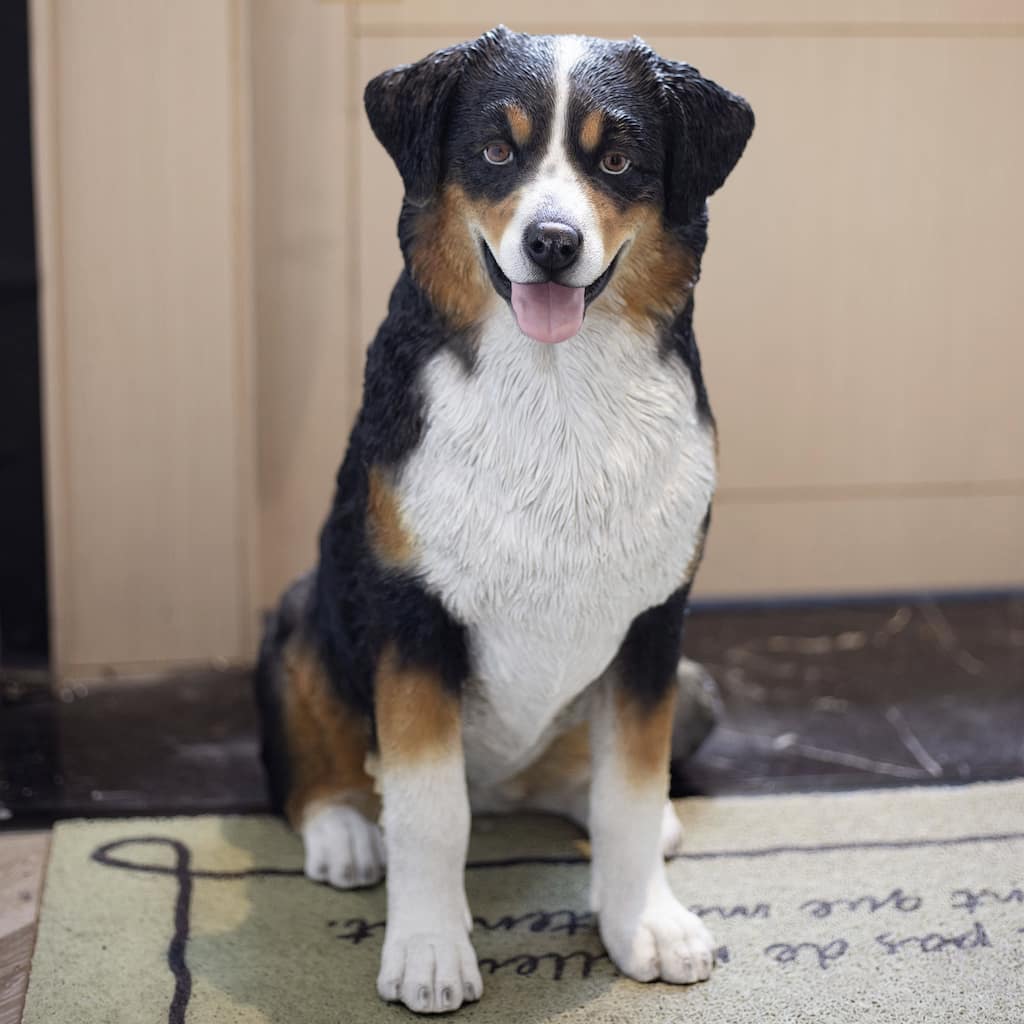 SoReal White & Black Australian shepherd Decorative Puppy Figurine for Home & Garden Décor, Handpainted Polyresin Dog Statue
