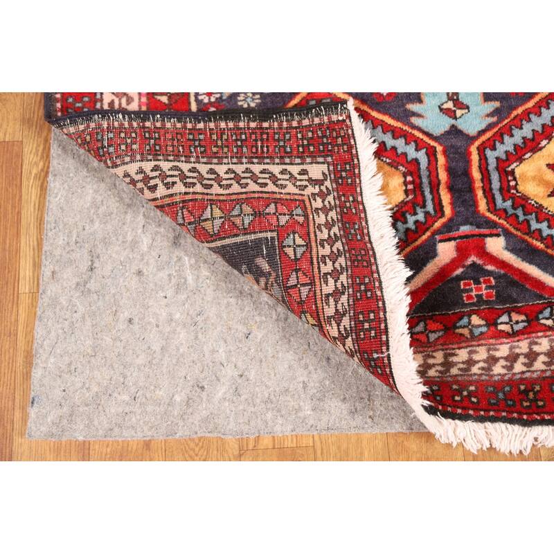 Navy Blue Ardebil Persian Vintage Runner Rug Handmade Wool Carpet - 3'5"x 10'5"