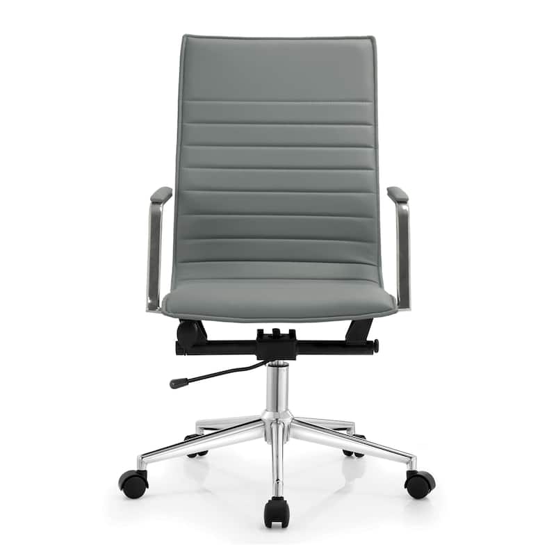 Set of 2 High Back Office Desk Chair | Upholstered Ribbed PU Leather | Armchair for Home, Executive, Conference, Meetings