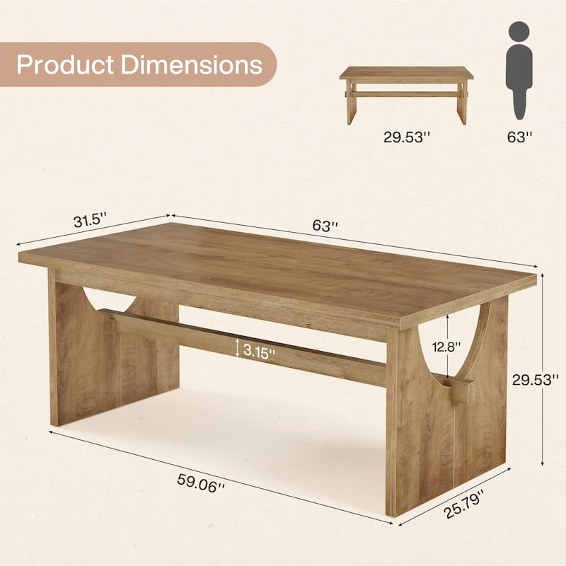63" Large Rectangular Dining Table for 4-6 People