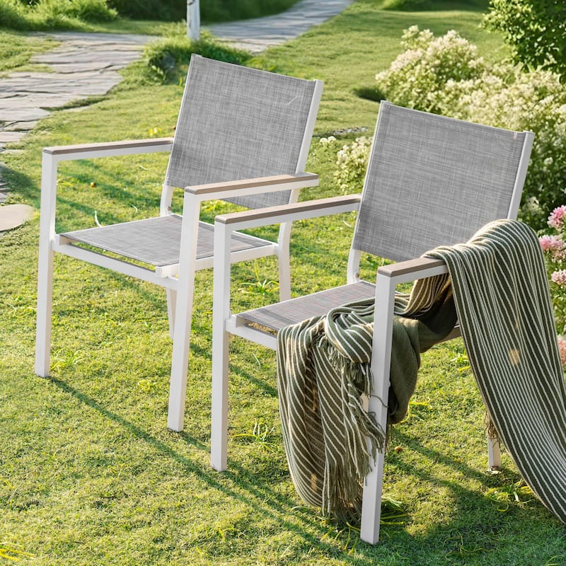 Patio 2-Piece Dining Chairs, Outdoor Textilene Stackable Chairs, Gray