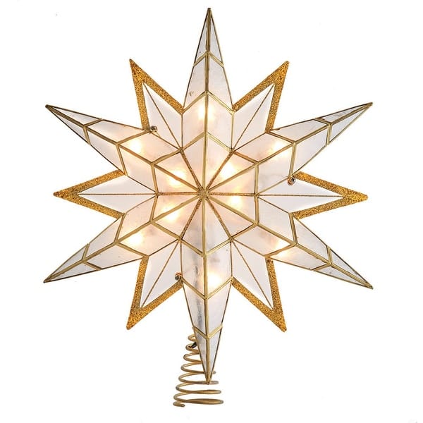 Kurt Adler 14-Inch UL 10-Light Capiz Star With Gold Glitter Finish Tree ...