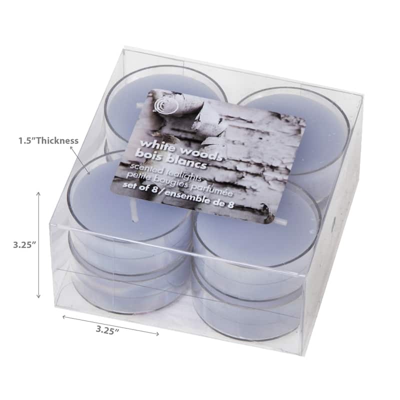 8 Pk Scented Tealights White Woods - Set of 4