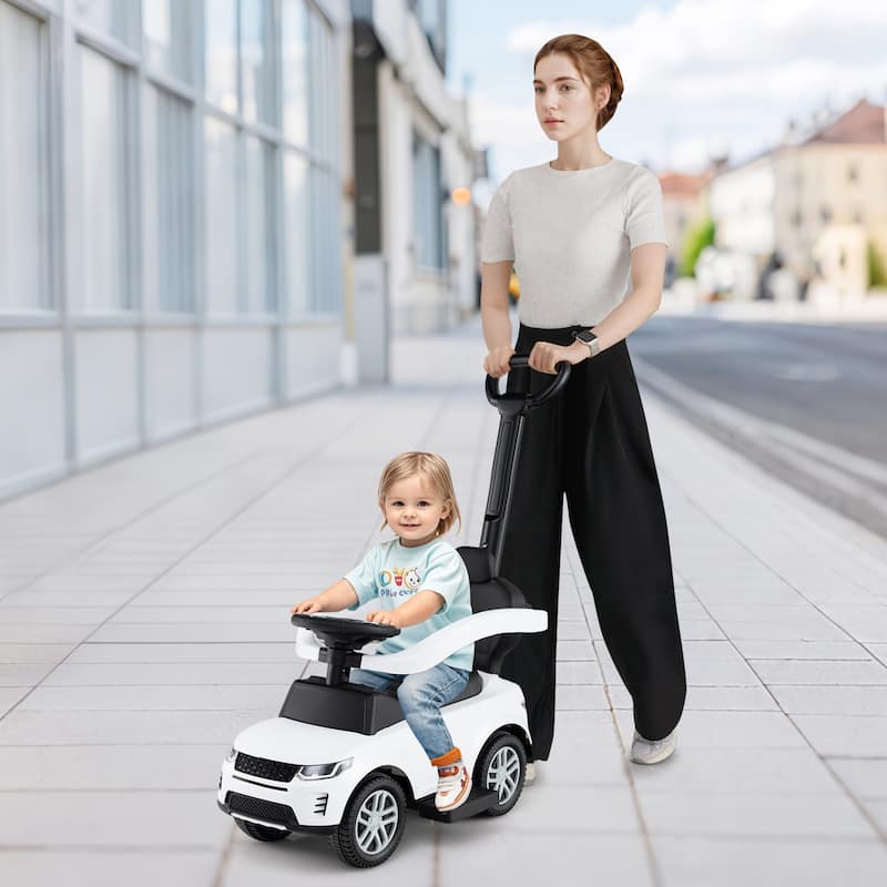 3-in-1 Ride-On Toddler Car with Detachable Guardrail, Retractable Footrest and Safe Design - 33.5" × 16" × 37.5" - White