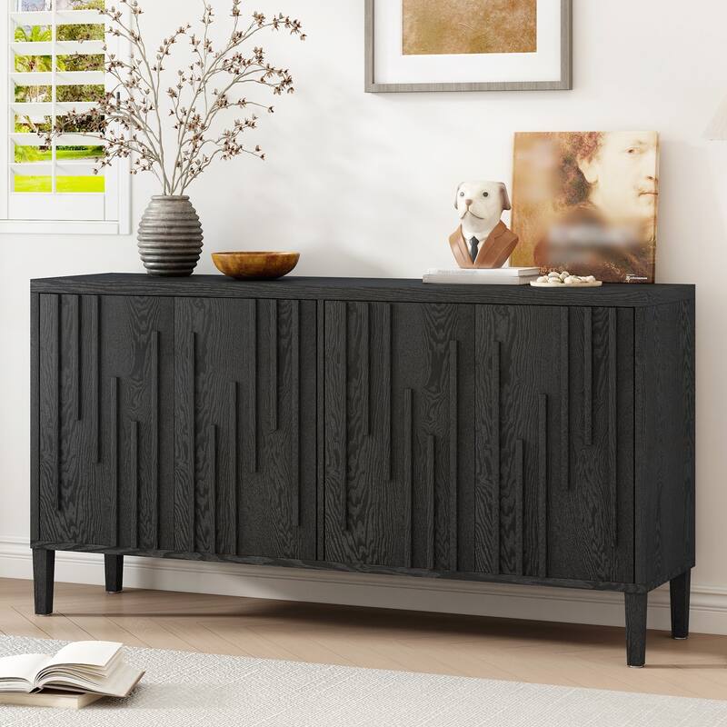 Farmhouse 59.8in 4 Doors Sideboard with Hidden Handle
