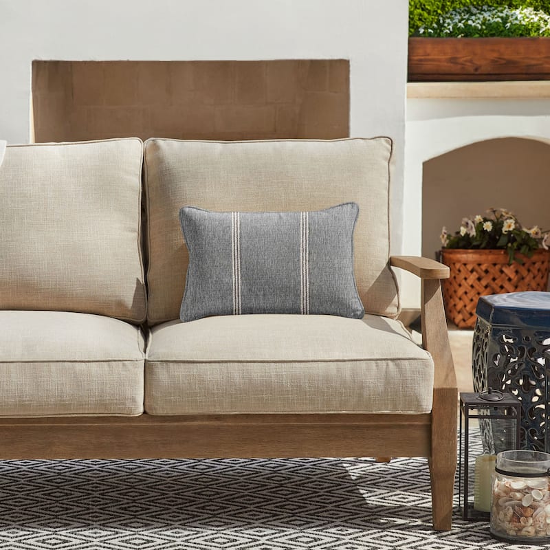 Sunbrella Textured Indoor/Outdoor Corded Lumbar Pillow (Single) - 12 in H x 18 in W x 6 in D - Lengthen Stone