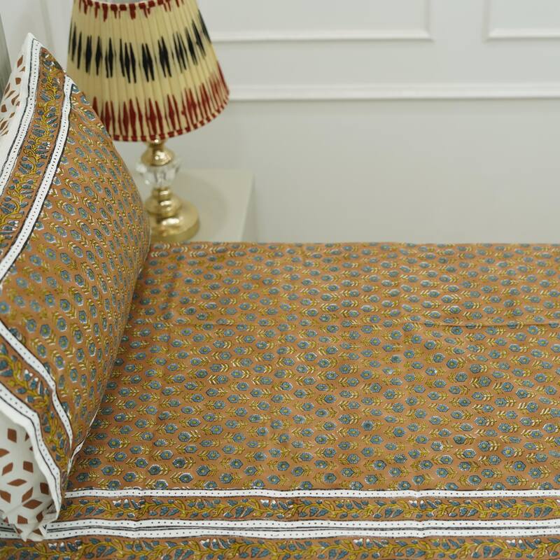 Fabdivine Handmade Block Print Flat Sheet or Bed Sheet Cotton Fabric Floral Home Decor