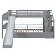 preview thumbnail 10 of 10, Twin over Twin Bunk Bed w/ Storage Staircase, Slide and Drawers, Desk with Drawers and Shelves, Wooden Low Bunk Beds Frame, Gray