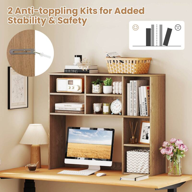 Costway Desktop Bookshelf Desk Storage Hutch with 7 Open Cubbies & 3 - See Details