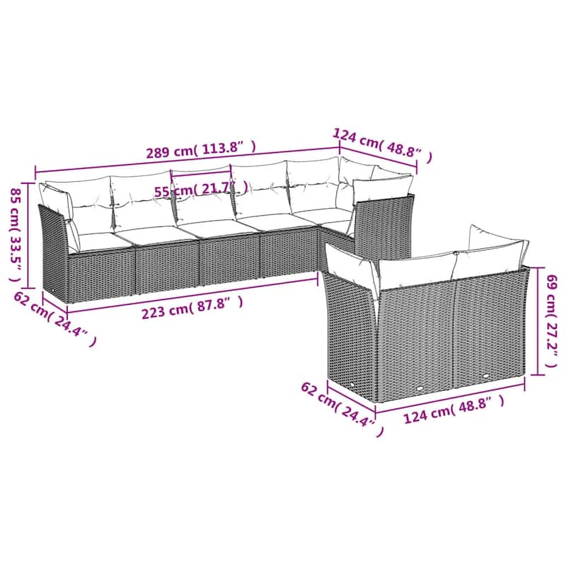 vidaXL Garden Sofa Set Brown - 24.4 x 24.4 x 27.2