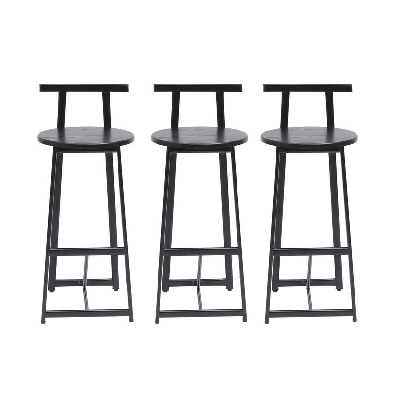 27''H Barstool Set Of 3 Wooden Round Bar Stools With Footrest Modern Kitchen Chairs