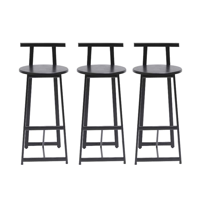 GDFStudio - Axis Modern Wooden Round Seat Counter Height Bar Stool with Adjustable Leg Pads, Metal Frame & Footrest, Set of 3