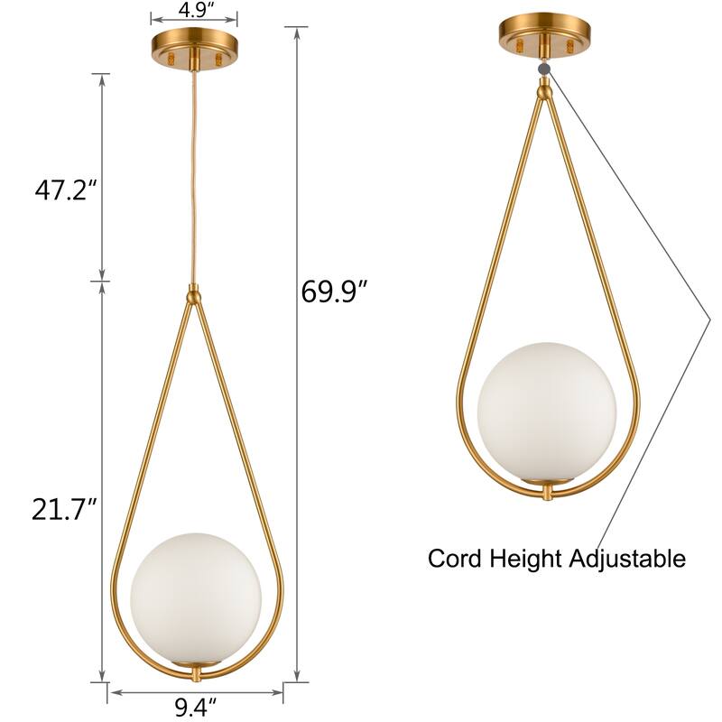 Polignano Single Globe Pendant Light Gold, Rain-Drop Shape, 1-Light