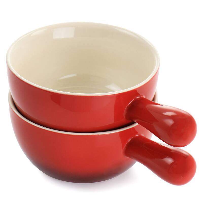 Crock Pot 2 Piece Stoneware 22oz Soup Bowl Set with Long Handle in Gradient Red - 30 Ounce