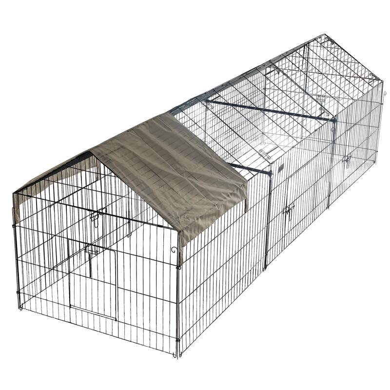 Metal Chicken Coop with Waterproof Cover, Chicken Run Pen for Yard, Outdoor Portable Hen House, Large Animal Cage with 4 Doors - 130x40x40 in
