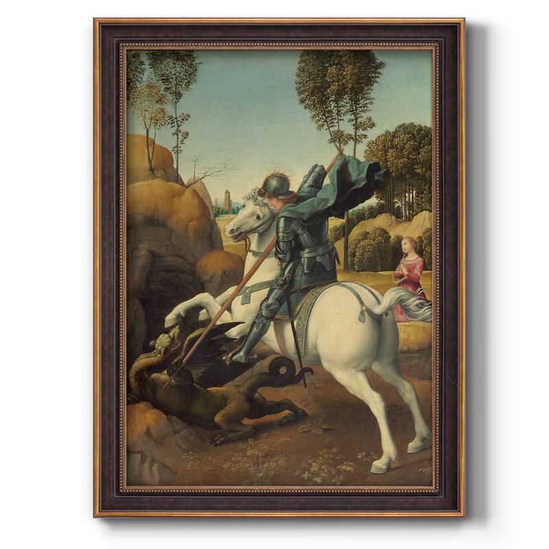 Saint George and the Dragon Premium Framed Canvas- Ready to Hang - 24X36 - Bronze