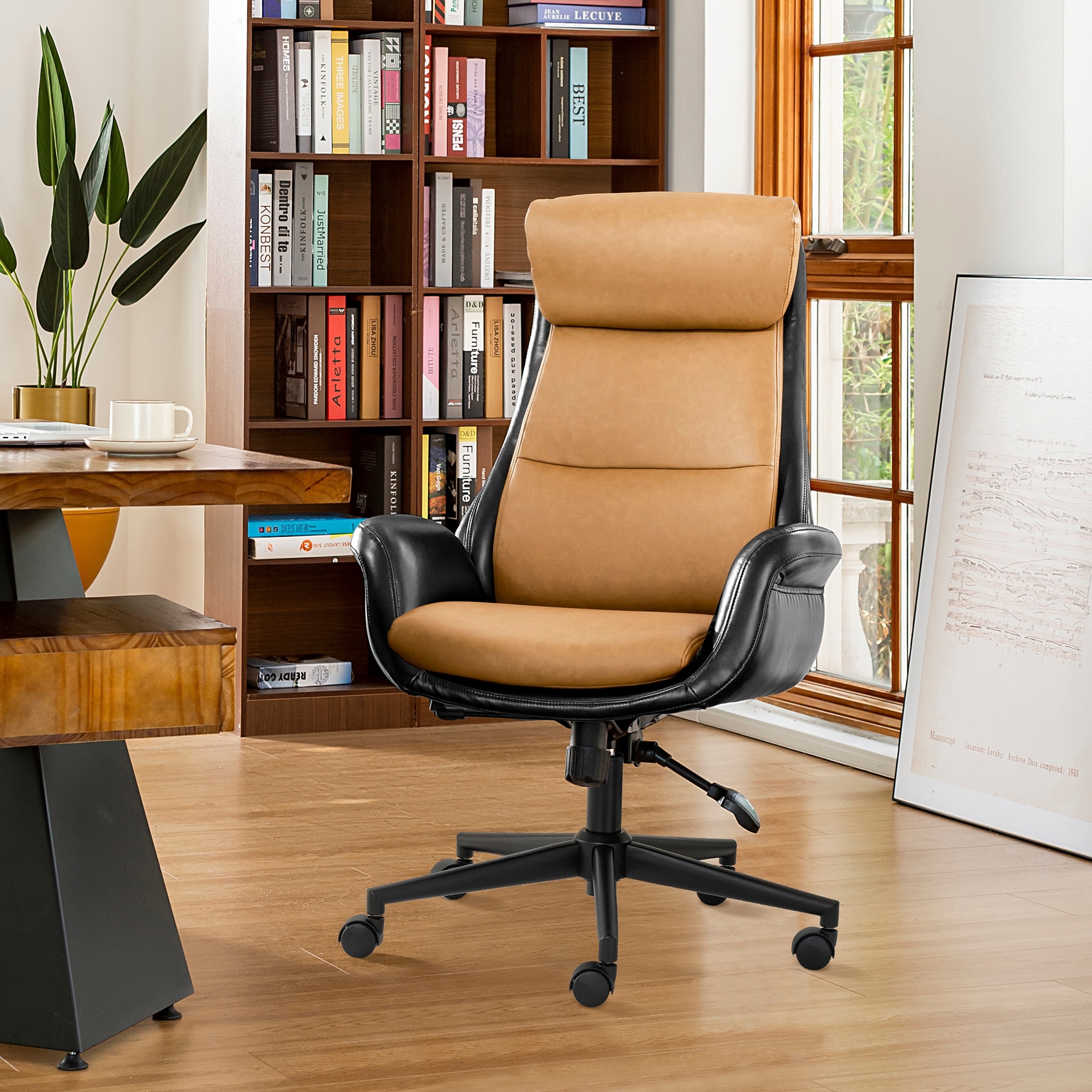 Glitzhome 48 inch Mid century Adjustable Swivel Faux Leather